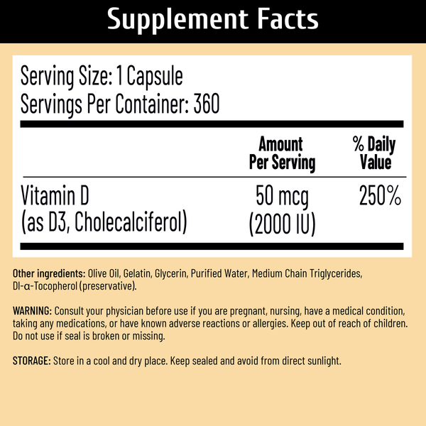 Nutrition29 High Potency Vitamin D3 2000IU/5000IU 360 soft capsules